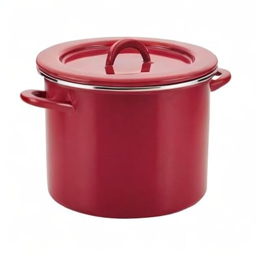 Rachael Ray Create Delicious Large Enamel on Steel Induction 12 Qt Stock Pot with Lid, Red Shimmer