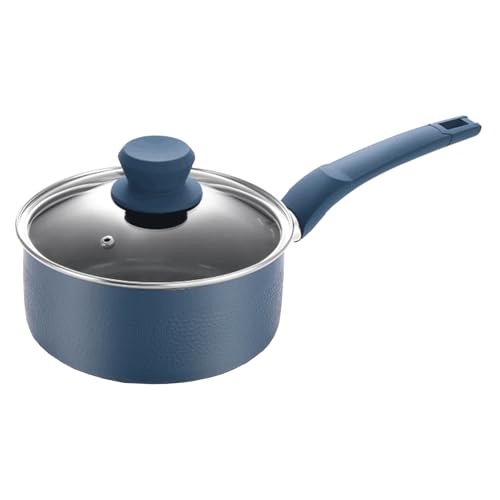 Prime Cuisine 2 Quart Sauce Pan with Lid, Blue Diamond NonStick Small Pot with Tempered Glass Lid, Soft-Touch