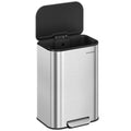 SONGMICS Kitchen Trash Can, 13-Gallon (50 L) Garbage Can with Lid, Stainless Steel, Soft Close and Stays Open, Inner Bucket, Wide Non-Slip Pedal, Metallic Silver ULTB547E01