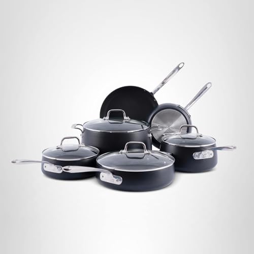 All-Clad HA1 Expert Hard Anodized Nonstick Cookware Set (10 Piece) Pots, Frying Pans, Dishwasher-Safe, Oven-Safe Up to 500°F Compatible with All Stovetops (Gas, Electric & Induction) - Black