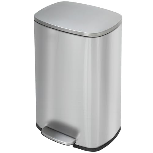 BestMassage 13 Gallon (50L) Stainless Steel Trash Can with Lid, Removable Inner Bucket, Foot Pedal, Soft Close for Home, Kitchen, Office