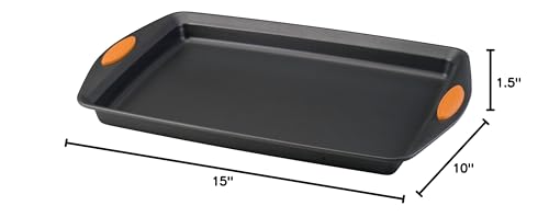 Rachael Ray Nonstick Bakeware with Grips, Nonstick Cookie Sheet / Baking Sheet - 10 Inch x 15 Inch, Gray with Orange Grips