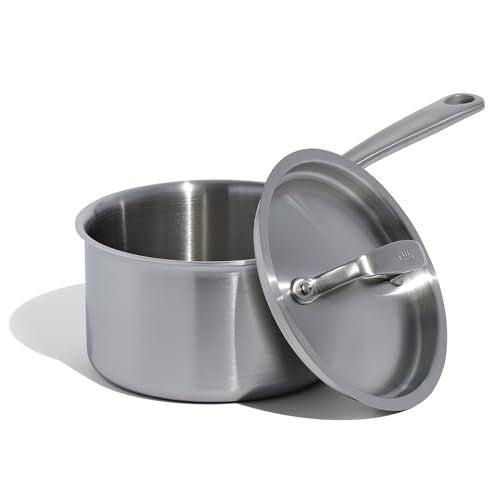 Made In Cookware, 2 Quart Stainless Steel Saucepan with Lid, 5 Ply Stainless Clad Sauce Pan, Professional