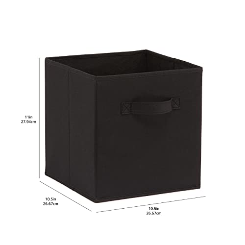 Amazon Basics Collapsible Fabric Storage Bins Organizer with Handles, Sturdy, Foldable, 10.5" x 10.5" x 11", Black, 6-Pack