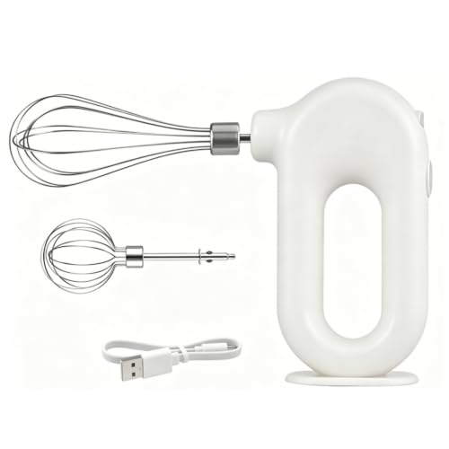 Cordless Hand Mixer, Electric Hand Whisk Portable Egg Beater Handheld Egg Beater Electric Handheld 4 Speed Adjustable Mini Hand Mixer Electric Mixer, USB Charing, 1500mah(White)