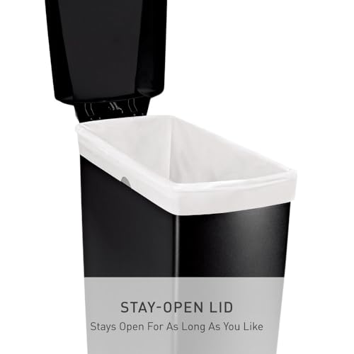simplehuman 40 Liter / 10.6 Gallon Slim Kitchen Step Trash Can With Secure Slide Lock, Black Plastic
