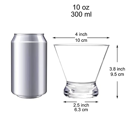 Youngever 6 Pack Plastic Martini Glasses, 10 Ounce Shatterproof Martini Cups, Stemless Martini Glasses