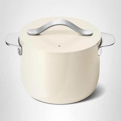 Caraway Petite Cooker - 2 Qt Ceramic Coated Pot - Free From Forever Chemicals - Perfect for Rice, Grains, or Sauces - Cream