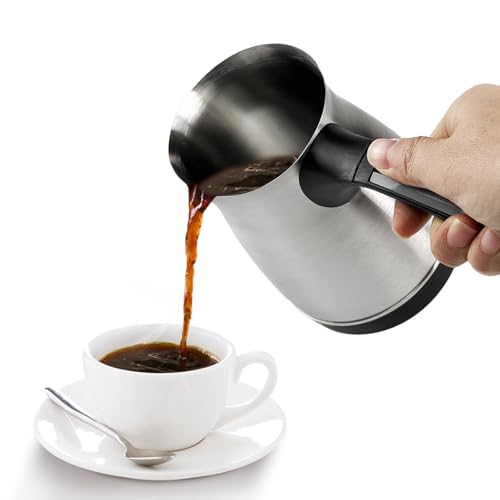 Electric Turkish Coffee Pot, 600ml Stainless Steel Heating Tea Maker Kettle with Foldable Handle, 110V US Plug Turkish Electric Coffee Maker Machine for Home/Travel