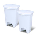 Glad 13 Gallon Trash Can with Clorox Odor Protection, 2 Pack | Plastic Kitchen Waste Bin | Hands Free with Step On Foot Pedal and Garbage Bag Rings, White