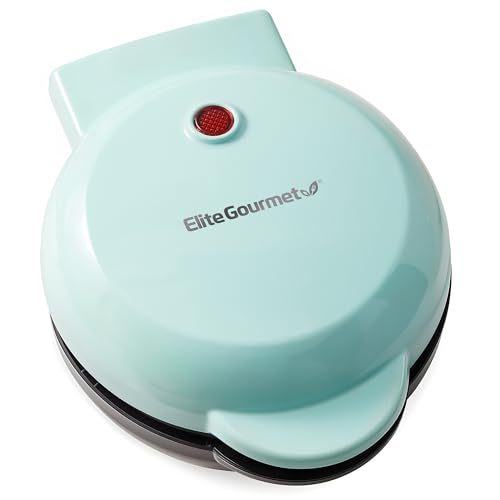 Elite Gourmet EWM013M# Electric Nonstick Mini Waffle Maker with 5-inch cooking surface, Belgian Waffles, Compact Design, Hash Browns, Keto, Snacks, Sandwich, Eggs, Easy to Clean, Blue