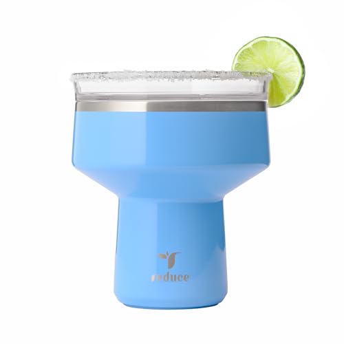 REDUCE Saltini 16 oz Cocktail Tumbler - Insulated Margarita Tumbler with Lid - Keeps Drinks Cold for 10 Hours - 360 Sippable Martini Glass Alternative - Shatterproof, Perfect for Parties - Oahu Blue