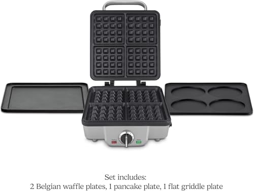 Cuisinart Belgian Waffle Maker with Pancake, Nonstick Plates, 6 Browning Levels, Ready Indicator Lights, Temperature Control, Deep Waffle Pockets, Brushed Stainless, WAF-300NAS