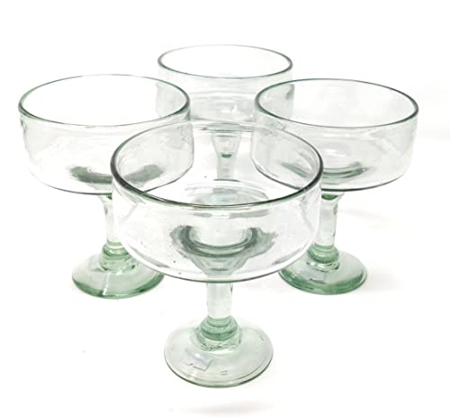 Dos Sueños Mexican Hand Blown Glass – Set of 4 Natural Clear Hand Blown Margarita Glasses (16 oz)