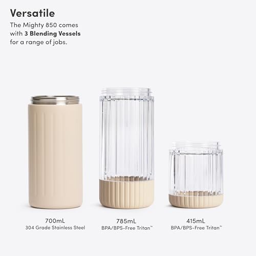 Beast Mighty 850 Stainless Steel | Compact Personal Blender | Extra Vessels | Keeps Blends Cold | Smoothies, Shakes, Sauces, Dips | Portable Straw Caps and Lids | 850W (Sand)