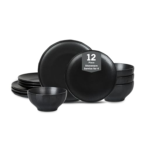 Stone Lain Rio 12-Piece Dinnerware Set Stoneware, Black