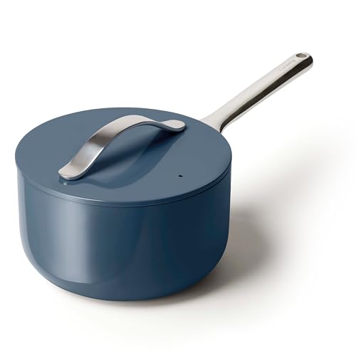 Caraway Nonstick Ceramic Sauce Pan with Lid (3 qt), Non Toxic, PTFE & PFOA
