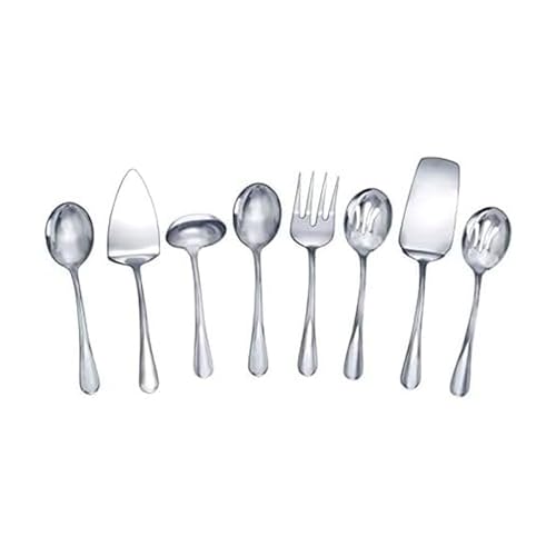 Mikasa Gourmet Basics Kaylee 8-Piece Serving Set, 18/0 Stainless Steel, Ladle, Lasagna Server, Cake Server, Tablespoons, Cold Meat Fork, Dishwasher Safe