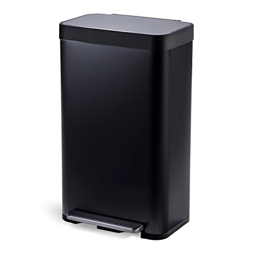 Home Zone Living 18.5 Gallon Large Capacity Kitchen Trash Can, Tall Stainless Steel Liner-Free Body, 70 Liter Capacity, Matte Black, Virtuoso Series