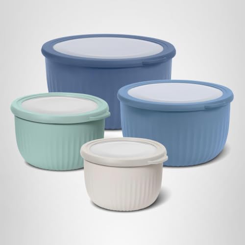 Oggi Set of 4 Prep, Store & Serve Plastic Bowls - w/See-Thru Lids- Dishwasher, Microwave & Freezer Safe, (0.7, 1.4, 2.6, 4 Quarts) - Multicolor