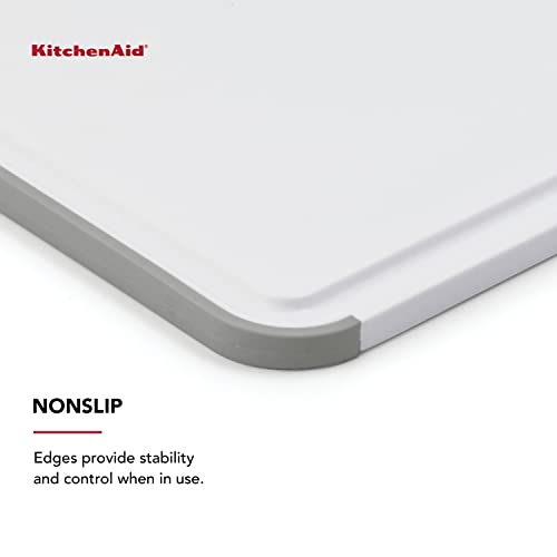 KitchenAid Classic Nonslip 2-Piece Plastic Cutting Board Set with Perimeter Trench and Non Slip Edges, 2-Piece Kitchen Chopping Boards, Dishwasher-Safe, White and Gray