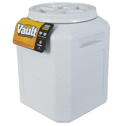 Vittles Vault Traditional Pet Food Storage Container For Dog Kibbles/Bird Seed/Oatmeal/Rice/Flour/Cereal, BPA Free Plastic, Sealed Airtight For Cat Food, Up To 50 lb, Made in USA, With Scoop, Gray