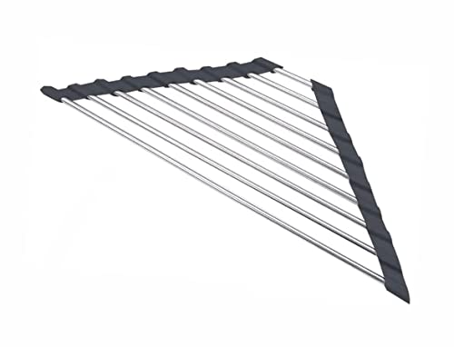 Fafcitvz Triangle Dish Drying Rack Multipurpose Roll-up Drying Rack for Sink Corner Stainless Steel Over The Sink Corner Dish Drainer Mat for Kitchen (Black)