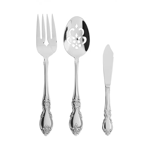 Oneida Silverware Serving Utensils Set of 6, Louisiana 6-Piece Fine Flatware Serveware Set, Serving Spoons Fork Ladel & Spreader, 18/8 Stainless Steel, Mirror Finish, Dishwasher Safe (Silver 6 Pieces)