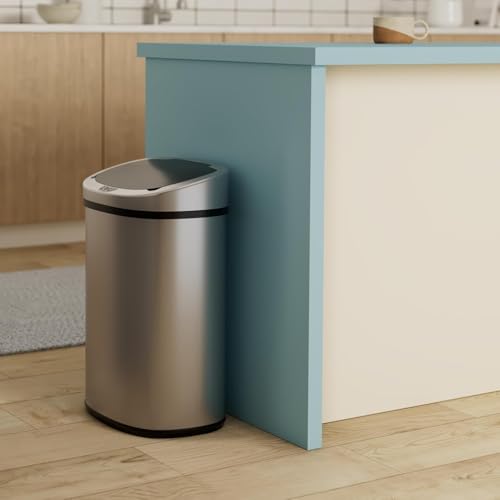 Bigacc Kitchen Trash Can | Stainless Steel 13 Gallon Trash Can | 50L Touch Free Garbage Can with Lid | Electronic Sensor High Capacity Trash Bin for Bathroom Kitchen Office, Silver