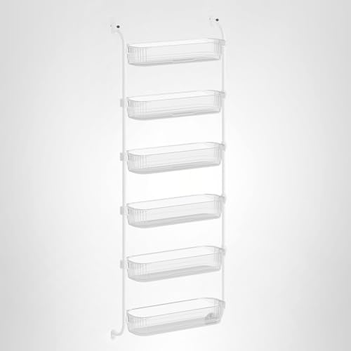 SONGMICS Over the Door Pantry Organizer, 6-Tier Kitchen Pantry Door Organizer with Adjustable Tall Baskets, Hanging Spice Rack, for Bedroom Bathroom Laundry Room, Transparent UKCS046WG01