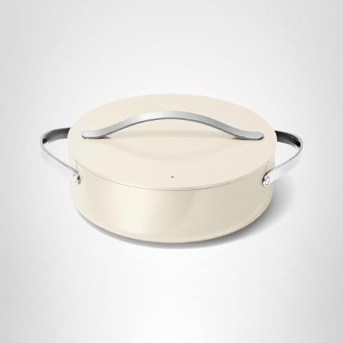 Caraway Rondeau - 6 Qt Non-Stick Pan with Lid - Free From Forever Chemicals - Perfect for Searing, Braising, & Roasting - Cream