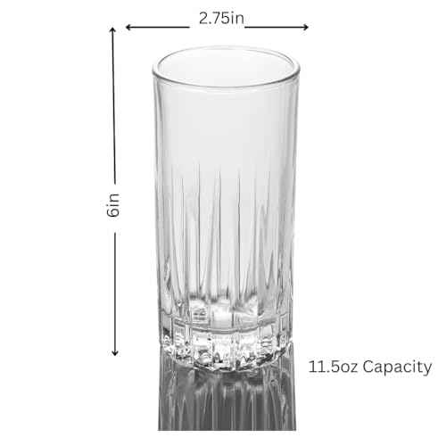 LEMONSODA Premium Crystal Cut Highball Glasses - 11.5oz Set of 6 - Crystal Cut Traze Collins Glass - Elegant Glassware Set - Housewarming Gifts - Drinking Glasses for Water, Cocktails, Juice