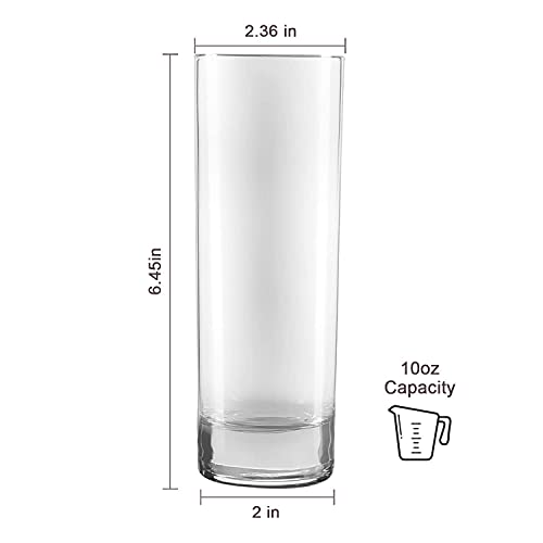 QAPPDA Glass Drinking Glasses 10 oz, Clear Highball Cocktail Glasses - Set of 12 with Heavy Base for Beverages, Juice, Cocktails