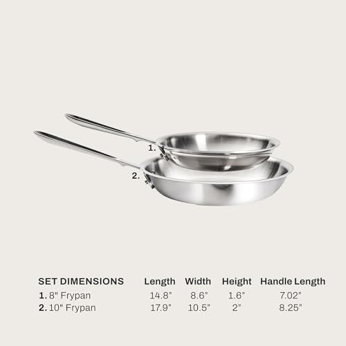 All-Clad D3® Stainless Steel 8 and 10 inch Frying Pans Set - Made in the USA- The Original Bonded Professional Cookware- Oven Safe & Induction Compatible