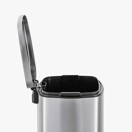 QUALIAZERO 50L / 13 Gallon Stainless Steel Step-On Kitchen Trash Can Soft-Close Lid, Fingerprint-Resistant, Removable Liner, Slim Rectangle Modern Design for Home, Office, Commercial