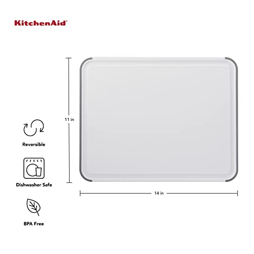 KitchenAid Classic Cutting Board with Perimeter Trench and Non Slip Edges, Dishwasher Safe, 11 inch x 14 inch, White and Gray