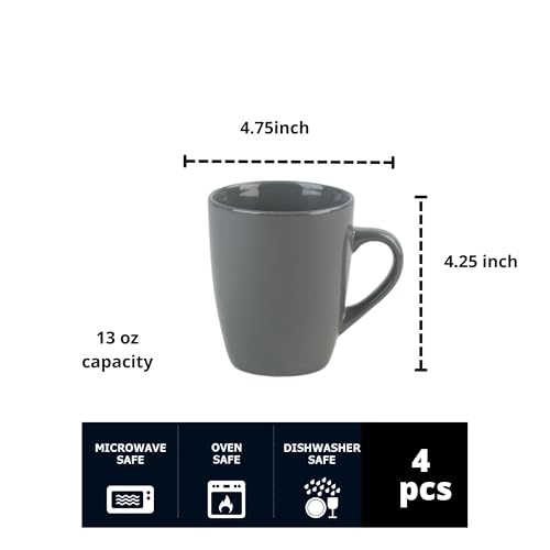 Coupe Stoneware Set of 4 Coffee Mugs, Dark Gray