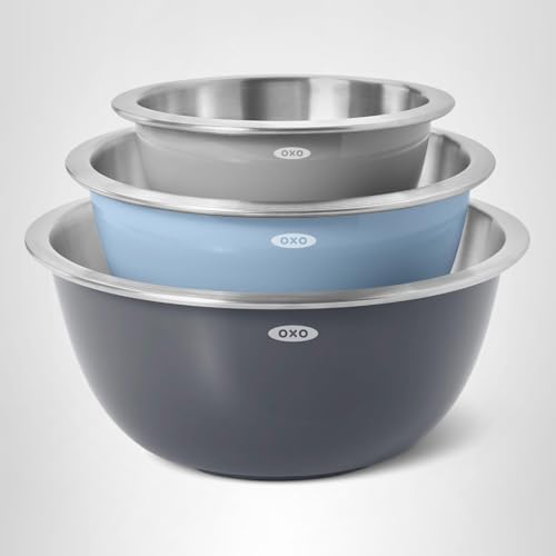 OXO Good Grips 3-Piece Stainless Steel Mixing Bowl Set - Blue/Gray