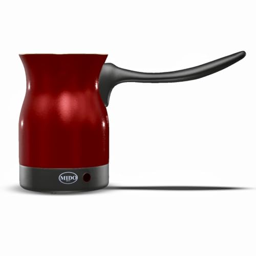 Aleppo Cuisine Electric Turkish Coffee Maker Kettle Pot Stainless Steel Cool Touch Handle Travel Size, Fast Boil & Keeps Water Boiling for Arabic & Greek Coffee, Tea 0.3L (RED)