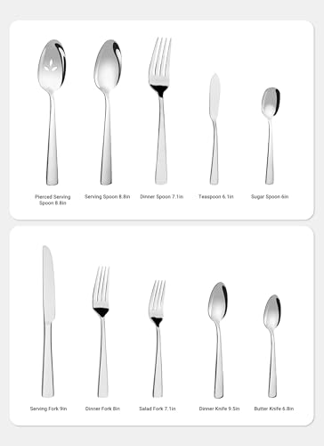 45-Piece Flatware Sets, Silverware Set for 8, Durable Stainless Steel Tableware in Ergonomic Design Size and Weight, Kitchen Utensils Set with Steak Knives, Rust-proof, Dishwasher Safe