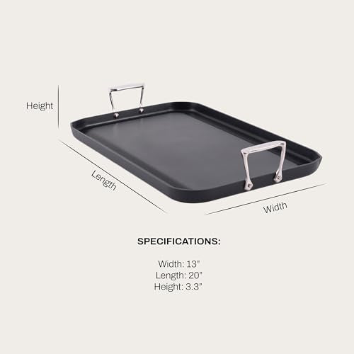 All-Clad HA1 Hard Anodized Nonstick Griddle Pan For Stovetop 13 x 20 Inch, Double Burner, Professional Cookware, Dishwasher-Friendly, Oven-Safe Up to 500°F, Black