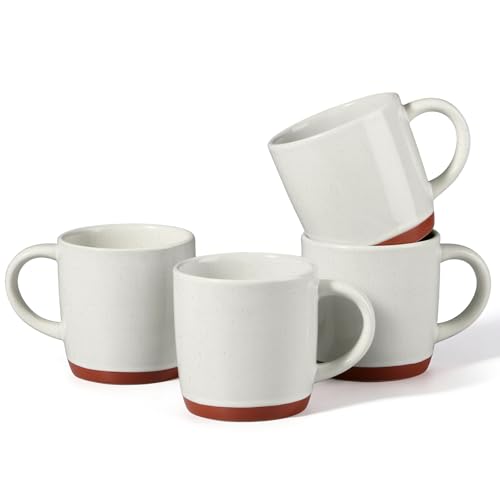 E-far Ceramic Coffee Mug Set of 4, 12oz Stoneware Coffee Cup with Handle, Porcelain Tea Cups, Modern Farmhouse Latte Mug Gift Set for Women & Men, Microwave Safe, Speckled White