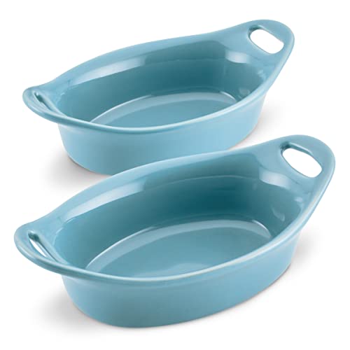 Rachael Ray Ceramics Au Gratin Set, Oval, Two 12-ounce, Agave Blue