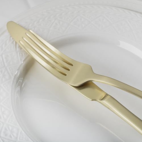 Alata Kate Champagne Gold Satin 20-Piece Silverware Set, Service for 4, Stainless Steel Flatware Set, Matte Polished Cutlery Set, Dishwasher Safe