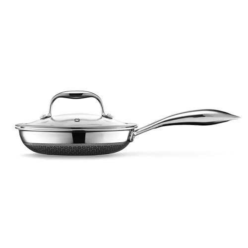 HexClad 7 Inch Hybrid Nonstick Frying Pan with Lid, Stay-Cool Handle, Dishwasher and Oven Safe, Induction Ready, Frying Pan Skillet Compatible with All Cooktops