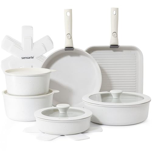 SENSARTE 17 Piece Pots and Pans Set, Nonstick Detachable Handle Cookware