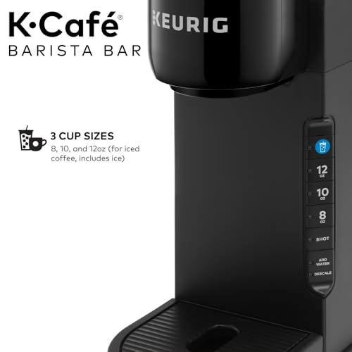 Keurig K-Café Barista Bar Single Serve Coffee Maker, with 3 Brew Sizes, Hot and Cold Brew Capabilities, 2oz Coffee Shot Button, Black (Renewed)