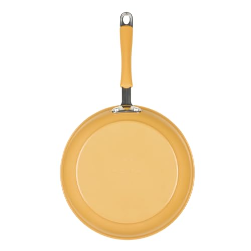 Rachael Ray Cucina Ceramic Nonstick Pots and Pans Set with Saucepans, Frying Pans, Stockpot, Lids, and Pan Protectors, 10 Piece Non Stick Cookware Set, Dishwasher Safe - Turmeric Yellow