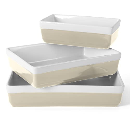 MARTHA STEWART 3-Piece Oven to Table Stoneware Bakeware Set – Baking Dish & Casserole Set – Grey – Durable Oven-Safe Bakeware for Baking and Serving