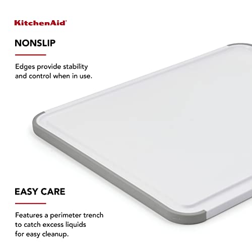 KitchenAid Classic Cutting Board with Perimeter Trench and Non Slip Edges, Dishwasher Safe, 11 inch x 14 inch, White and Gray